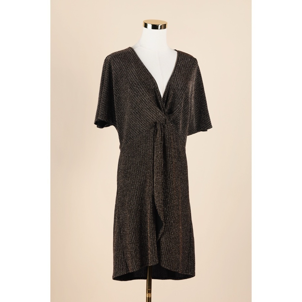 Sz L Show Me Your Mumu Black & Gold Get Twisted Mini Coktail Dress NWT